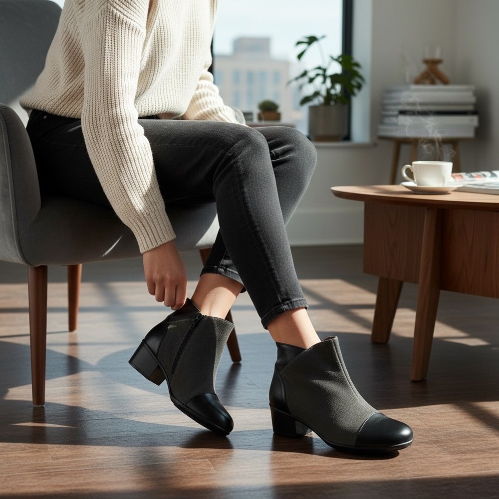Aerosoles Commentary Womens 9M Grey Suede Black Leather Ankle Booties Heelrest‎